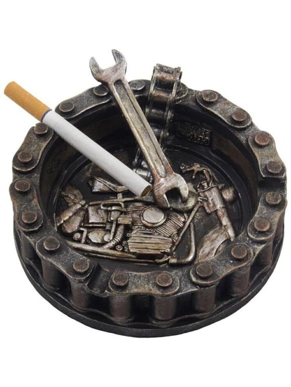 Motorcycle Chain Ashtray Wrench Biker Bar Harley Mechanics Shop Decor Unique